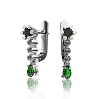 Золотые серьги с бриллиантами и изумрудами 030342