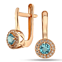Серьги золотые с нежно-голубым топазом и фианитами 036254