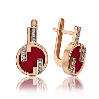 Золотые серьги Джаннет с красной эмалью и фианитами 033832