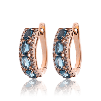 Серьги золотые с дорожкой Лондон топазов и фианитами 034577