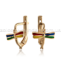 Детские золотые серьги Стрекоза с эмалью 400221Е