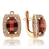 Женские золотые серьги с гранатом и фианитами 036108