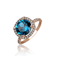 Золотое кольцо с Лондон топазом и фианитами 030763