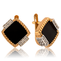 Сережки с агатом золотые Эмили 034132