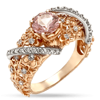 Золотое кольцо Цветы с морганитом и фианитами 030453