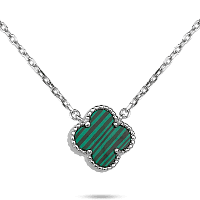 Колье из серебра 925 пробы Клевер с малахитом с дополнительной цепочкой - 5 см 039431