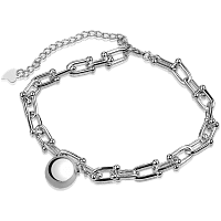 Трендовый якорный серебряный браслет со звеньями и подвеской шарик 038359