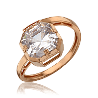 Кольцо из красного золота с крупным фианитом огранки Ашер 034640