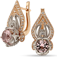 Золотые серьги с морганитом и фианитами 030470