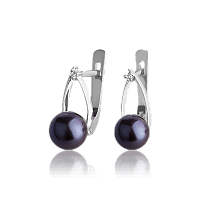 Сережки з білого золота з перлиною і діамантами 023106