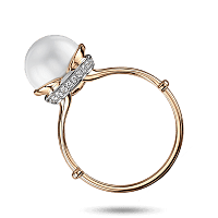 Каблучка у комбінованому золоті «AURORA LIGHT» з перлиною та доріжкою діамантів 041174