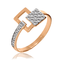 Золотое кольцо с фианитами в геометрическом дизайне 032259