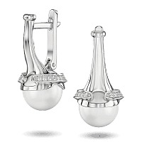 Сережки у білому золоті «AURORA LIGHT» з перлиною та доріжкою діамантів 041254