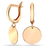 Золоті сережки з підвісним елементом глянцевий Диск 035788