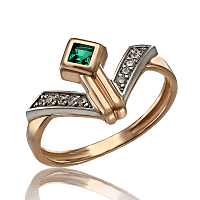 Кольцо золотое с изумрудом и фианитами Особенность 033705