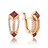 Золотые серьги с гранатом и фианитами 036081