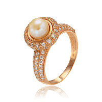Кольцо золотое с жемчугом и россыпью фианитов Наоми 033433