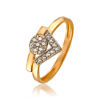 Золотое кольцо геометрический дизайн с фианитами 033637