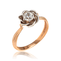 Романтическое золотое кольцо Цветок с одним фианитом 035822