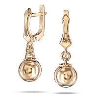 Золотые серьги с фигурным верхом и подвешенным шариком 040408