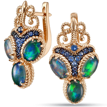 обзорное фото Сережки с опалом и фианитами в золоте Марго 034154 Золотые серьги с опалом обзорное фото Сережки с опалом и фианитами в золоте Марго 034154  Золотые серьги с опалом