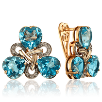 обзорное фото Женские золотые серьги с голубым топазом и бриллиантами 035780  Золотые серьги