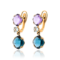 обзорное фото Сережки золотые с камнями аметист и топаз лондон 034015 Золотые серьги обзорное фото Сережки золотые с камнями аметист и топаз лондон 034015  Золотые серьги