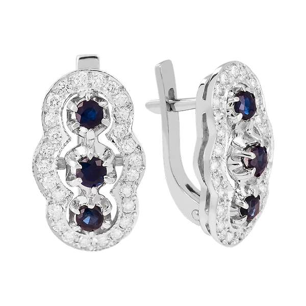 Серьги в белом золоте с сапфирами и бриллиантами 026558 детальное изображение ювелирного изделия Золотые серьги с сапфиром Серьги в белом золоте с сапфирами и бриллиантами 026558 детальное изображение ювелирного изделия Золотые серьги с сапфиром