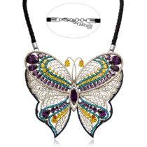 обзорное фото Колье на шею из серебра Бабочка с цветными фианитами 034897  Серебряные цепочки