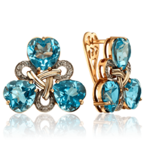 оглядове фото Жіночі золоті сережки з блакитним топазом і діамантами 035780