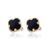 обзорное фото Золотые серьги Клевер с черным ониксом 029269  Золотые серьги с ониксом