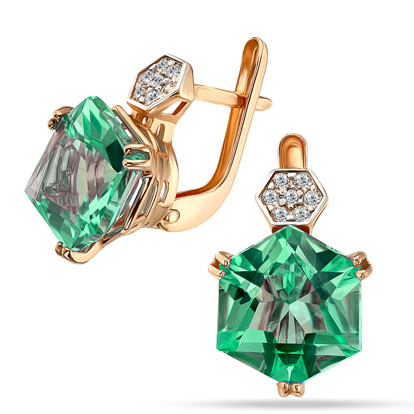 Серьги Vita с зеленым кварцем и белыми фианитами в красном золоте 039994 детальное изображение ювелирного изделия Золотые серьги с кварцем Серьги Vita с зеленым кварцем и белыми фианитами в красном золоте 039994 детальное изображение ювелирного изделия Золотые серьги с кварцем