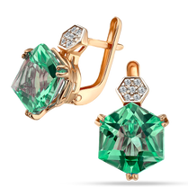 обзорное фото Серьги Vita с зеленым кварцем и белыми фианитами в красном золоте 039994 Золотые серьги с кварцем обзорное фото Серьги Vita с зеленым кварцем и белыми фианитами в красном золоте 039994  Золотые серьги с кварцем
