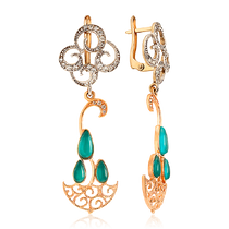 обзорное фото Золотые серьги с улекситом и фианитами Зонтик 033760 Золотые серьги обзорное фото Золотые серьги с улекситом и фианитами Зонтик 033760  Золотые серьги