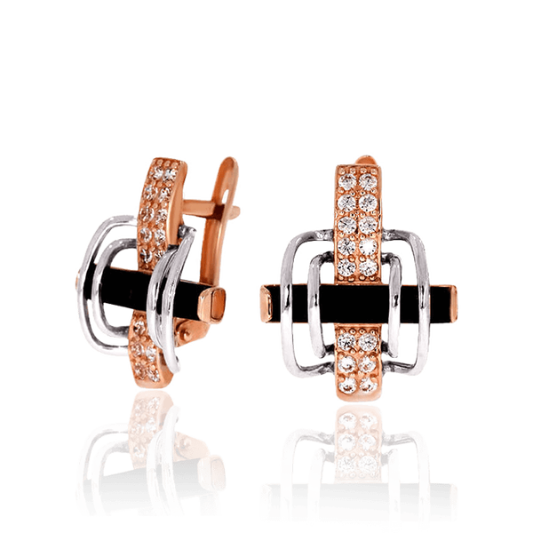 Золотые серьги с агатом и фианитами 029048