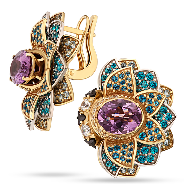 Золотые серьги Цветок с аметистом и фианитами 036256 детальное изображение ювелирного изделия Золотые серьги с аметистом Золотые серьги Цветок с аметистом и фианитами 036256 детальное изображение ювелирного изделия Золотые серьги с аметистом
