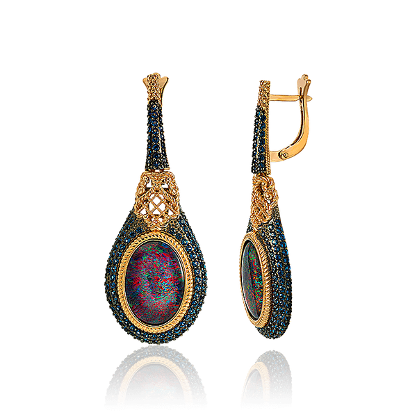 Серьги золотые каплевидные с опалом Серьги золотые каплевидные с опалом