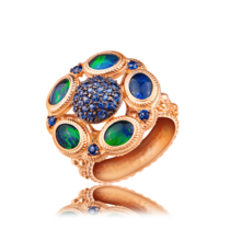 обзорное фото Золотое кольцо с зеленым опалом 029514  Золотые кольца с опалом