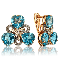 Женские золотые серьги с голубым топазом и бриллиантами 035780