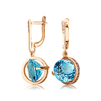 Золотые серьги с крупным топазом на английском замке 539144