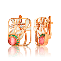 Сережки золотые массивные с улекситом, эмалью и фианитами Стрекозы 033765