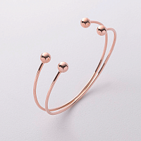 Разомкнутый двойной жесткий браслет в красном золоте с гладкими шариками 041322