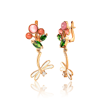 Массивные золотые серьги с улекситом, фианитами и эмалью Стрекоза 033761