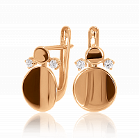 Золотые зеркальные серьги Merlin с фианитами на английском замке 033146