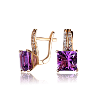 Золотые серьги с крупным аметистом и фианитами Лаура 030768