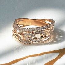 обзорное фото Стильное кольцо Bellator с фианитами в красном золоте 039256  Золотые кольца с фианитом