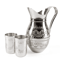 обзорное фото Серебряный набор Вышиванка кувшин и два стакана 024304  Наборы столового серебра