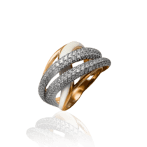 обзорное фото Золотое кольцо с россыпью фианитов и белой эмалью 030811  Эксклюзивные кольца из золота