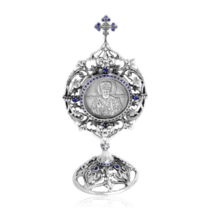 обзорное фото Серебряная икона настольная Николай Чудотворец 035965  Иконы серебро