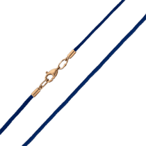 обзорное фото Ювелирный синий шнурок с золотой застежкой 032462  Шнурки с золотом